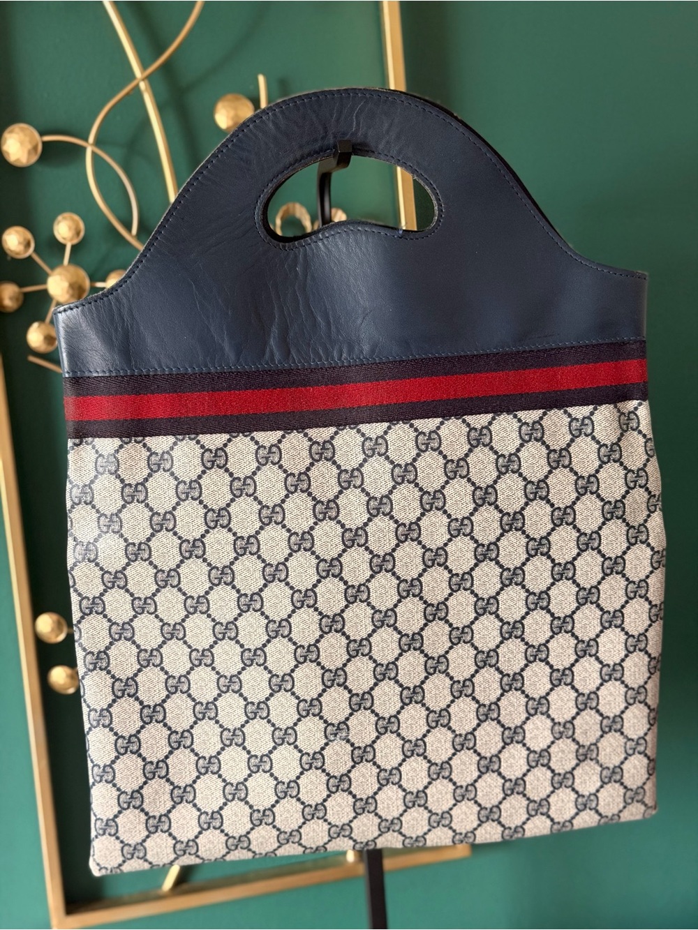 Gucci Navy Blue Leather Tote - Picture 2 of 10